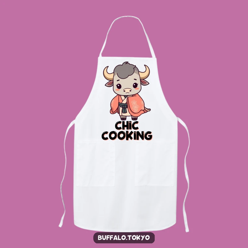 Funny Buffalo Silhouette Apron: Ornate Kimono Style, Kitchen Elegance, Gift
