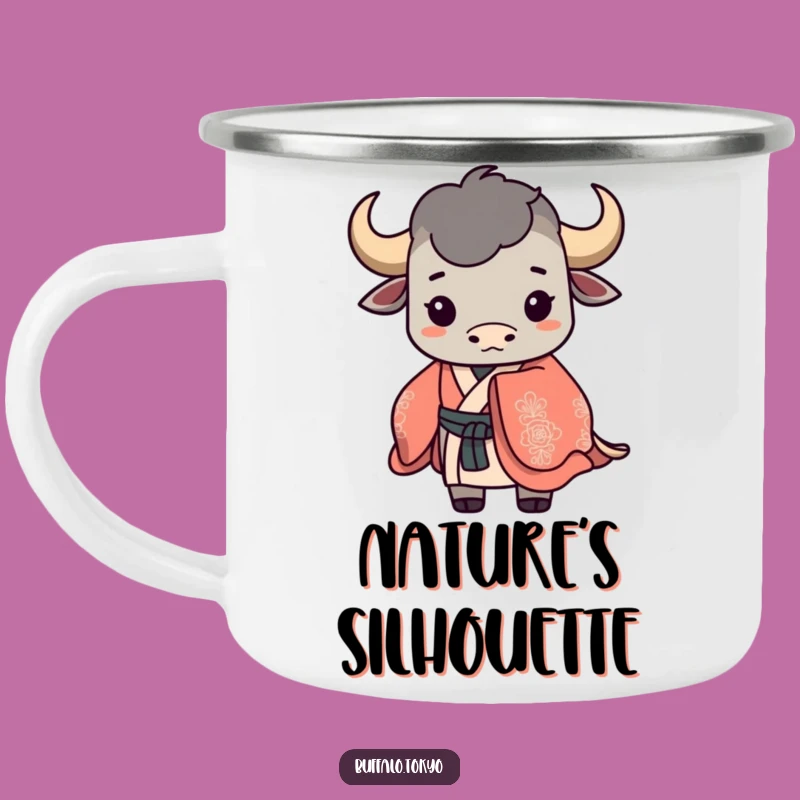 Funny Buffalo Silhouette Camping Mug: Ornate Kimono, Durable Elegance, Gift