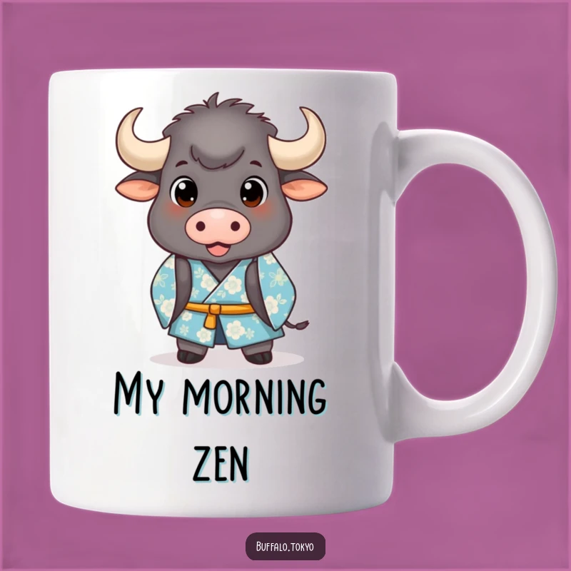 Funny Buffalo Bowing Mug: Charming Floral Kimono Character Gift for Animal Lovers