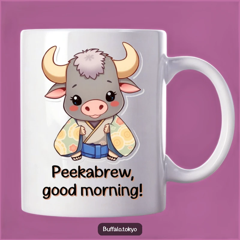 Funny Peek-a-Boo Buffalo Kimono Mug: Cheerful Surprise Gift