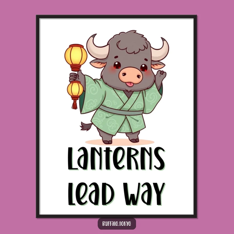 Funny Buffalo Lantern Digital Art: Download this Playful Glowing Character Print