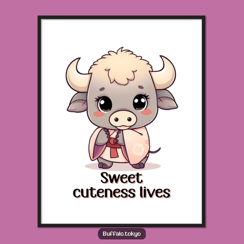 Funny Kawaii Buffalo Digital Art: Cute Animal, Instant Sweetness