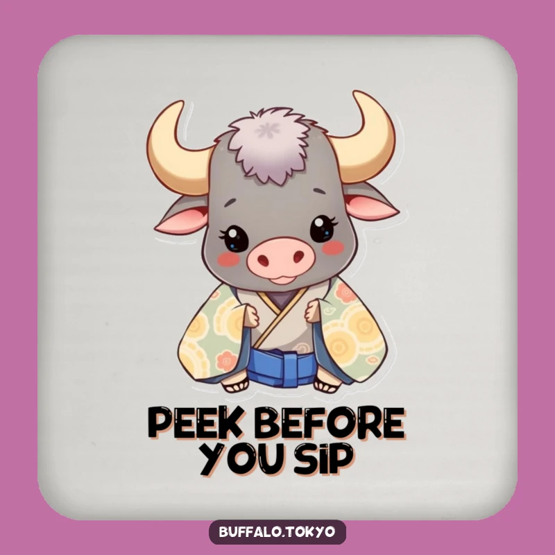 Funny Buffalo Kimono Coaster: Playful Peek-a-Boo Gift