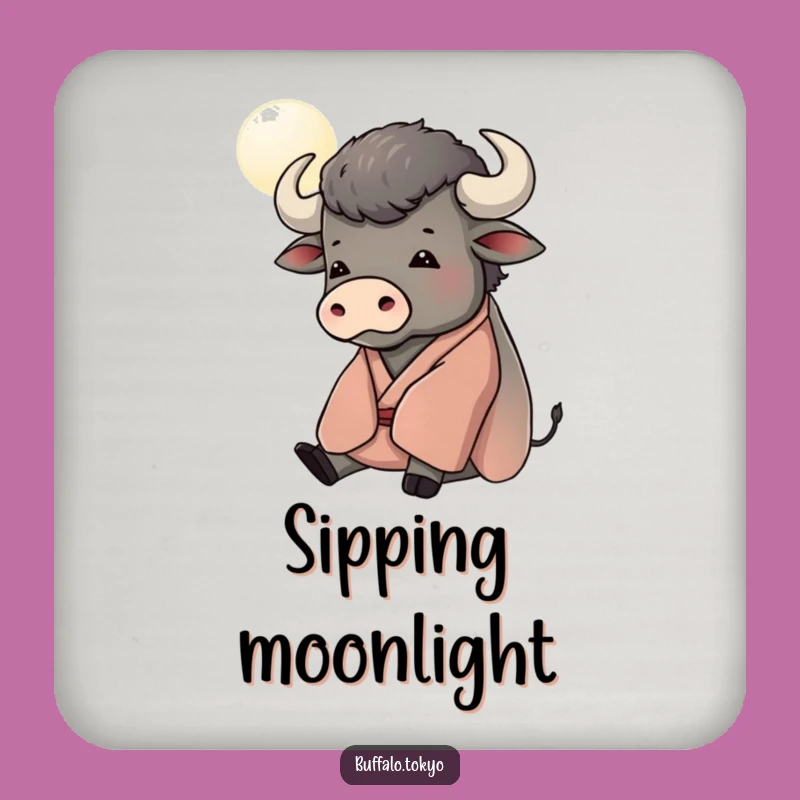 Funny Contemplative Buffalo Moon Coaster - Serene Design, Bar Accessory Gift