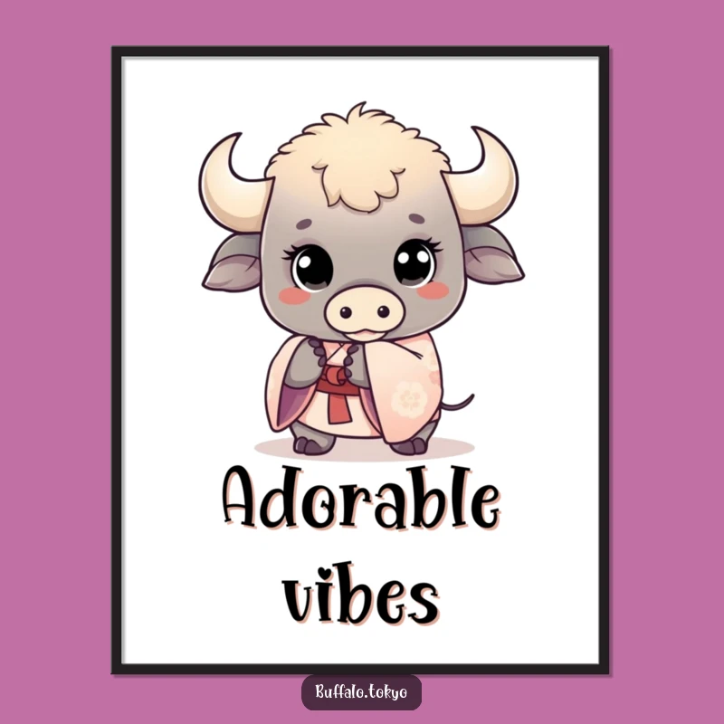 Funny Kawaii Buffalo Poster: Cute Animal Art, Sweet Decor, Gift
