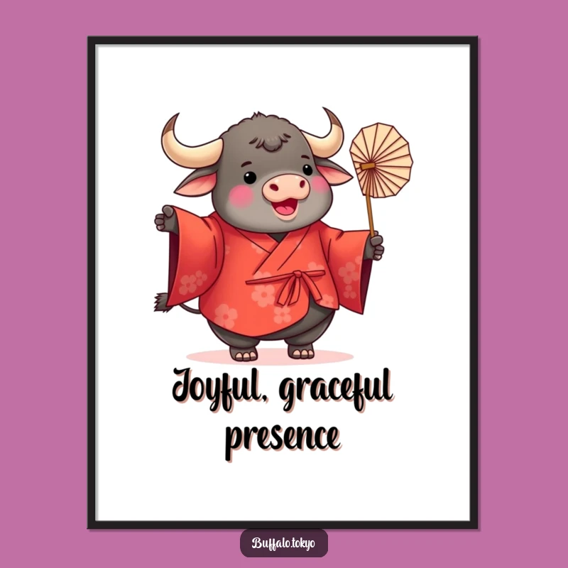 Funny Buffalo Kimono Poster: Adorable Animal Art for a Cheerful Space