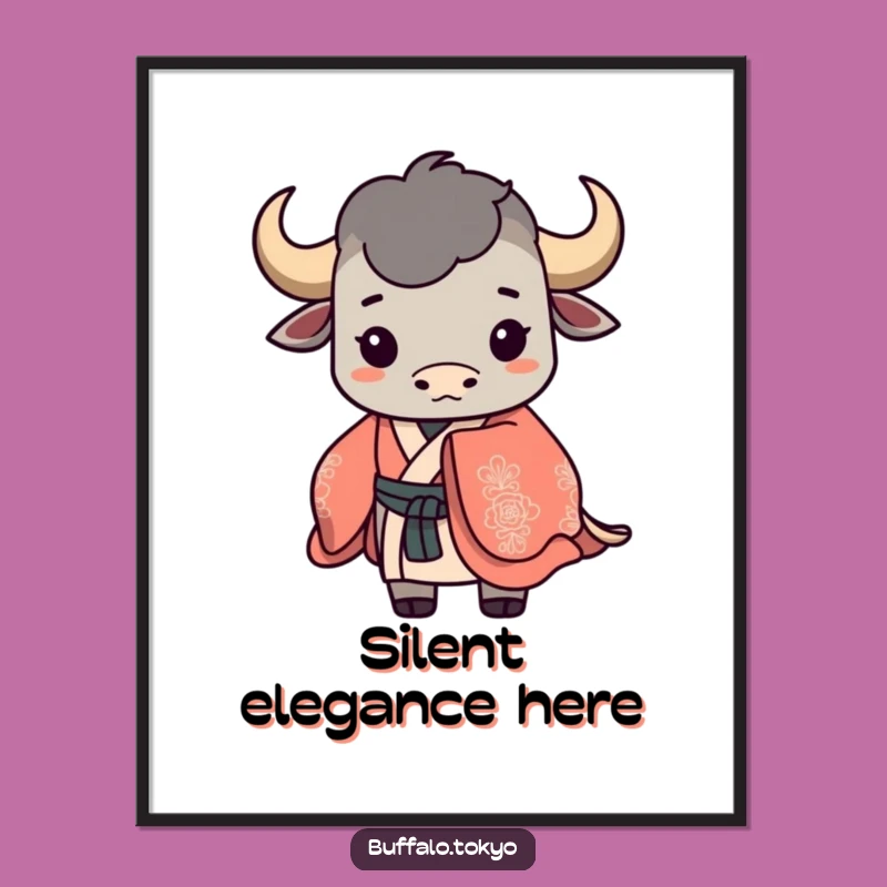 Funny Buffalo Silhouette Poster: Ornate Kimono Art, Elegant Decor, Gift