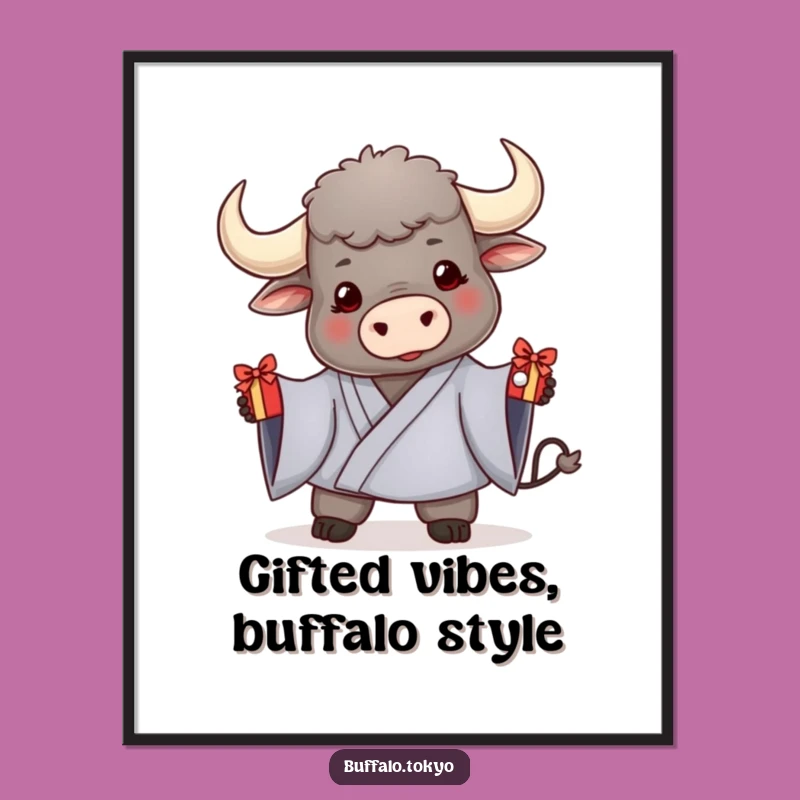 Free Printable Wall Art: Giving Buffalo Kimono Present - Funny Downloadable Decor!