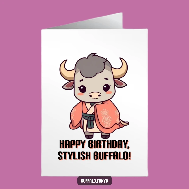 Free Printable Birthday Card: Stylized Buffalo Kimono Silhouette, Elegant Fun Downloadable