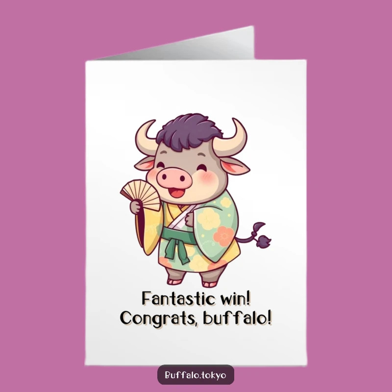 Free Printable Congratulations Card: Buffalo in Kimono, Festive Fan Toss, Downloadable Joy