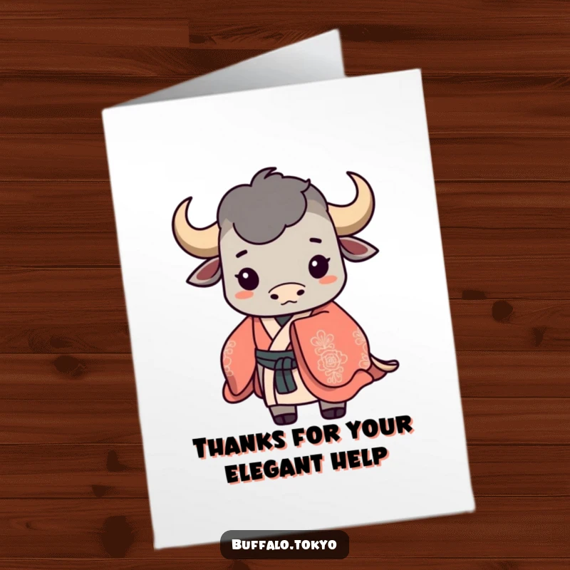 Funny Free Printable Thank You Card showcasing a stylized buffalo silhouette in a flowing, ornate kimono, conveying thanks with artistic flair.