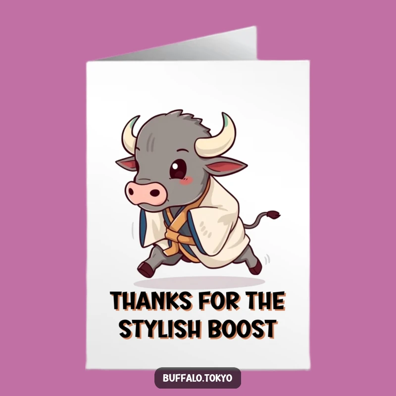 Free Printable Thank You Card: Grateful Buffalo in Kimono, Downloadable Gift Thanks