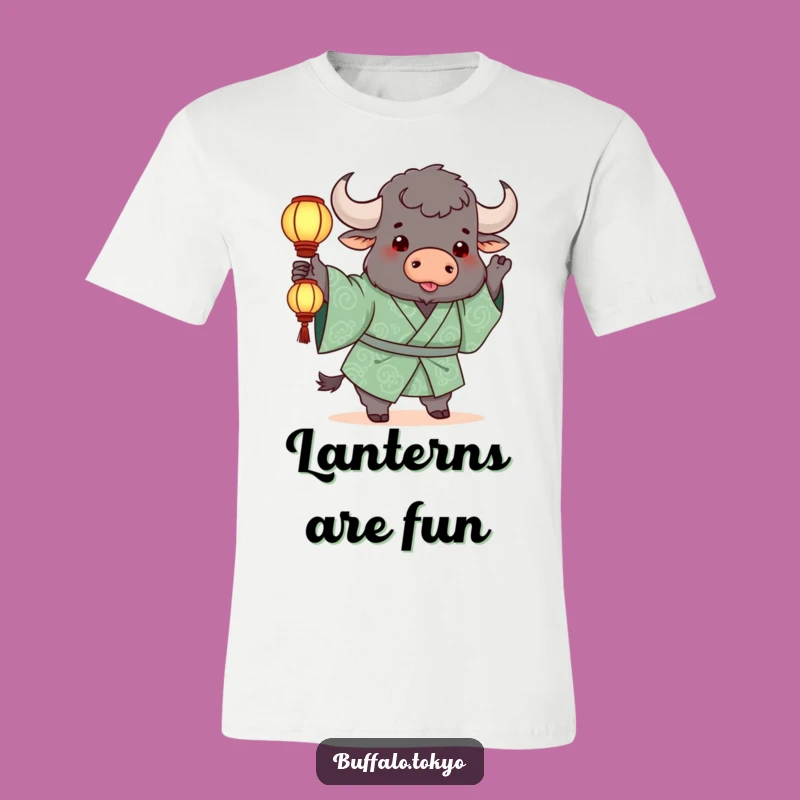 Funny Buffalo Lantern T-Shirt: Playful Green Kimono Character Tee for Fun Lovers
