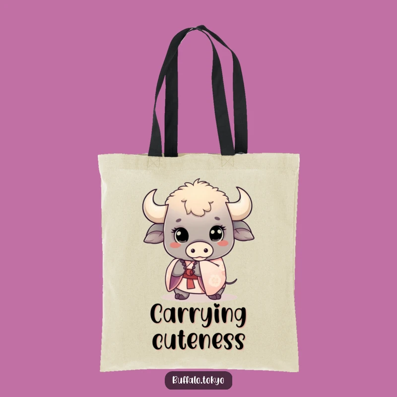 Funny Kawaii Buffalo Tote Bag: Cute Animal Art, Sweet Design, Gift